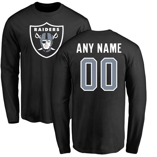 Men Oakland Raiders NFL Pro Line Black Any Name and Number Logo Custom Long Sleeve T-Shirt->nfl t-shirts->Sports Accessory